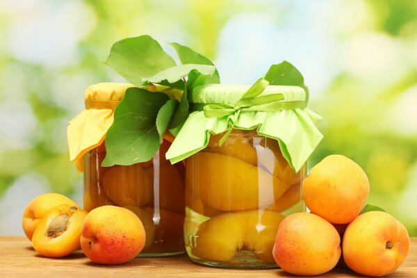 Beautiful jars with canned apricots