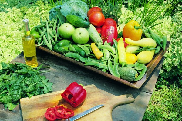 Fresh vegetables and a picnic in nature