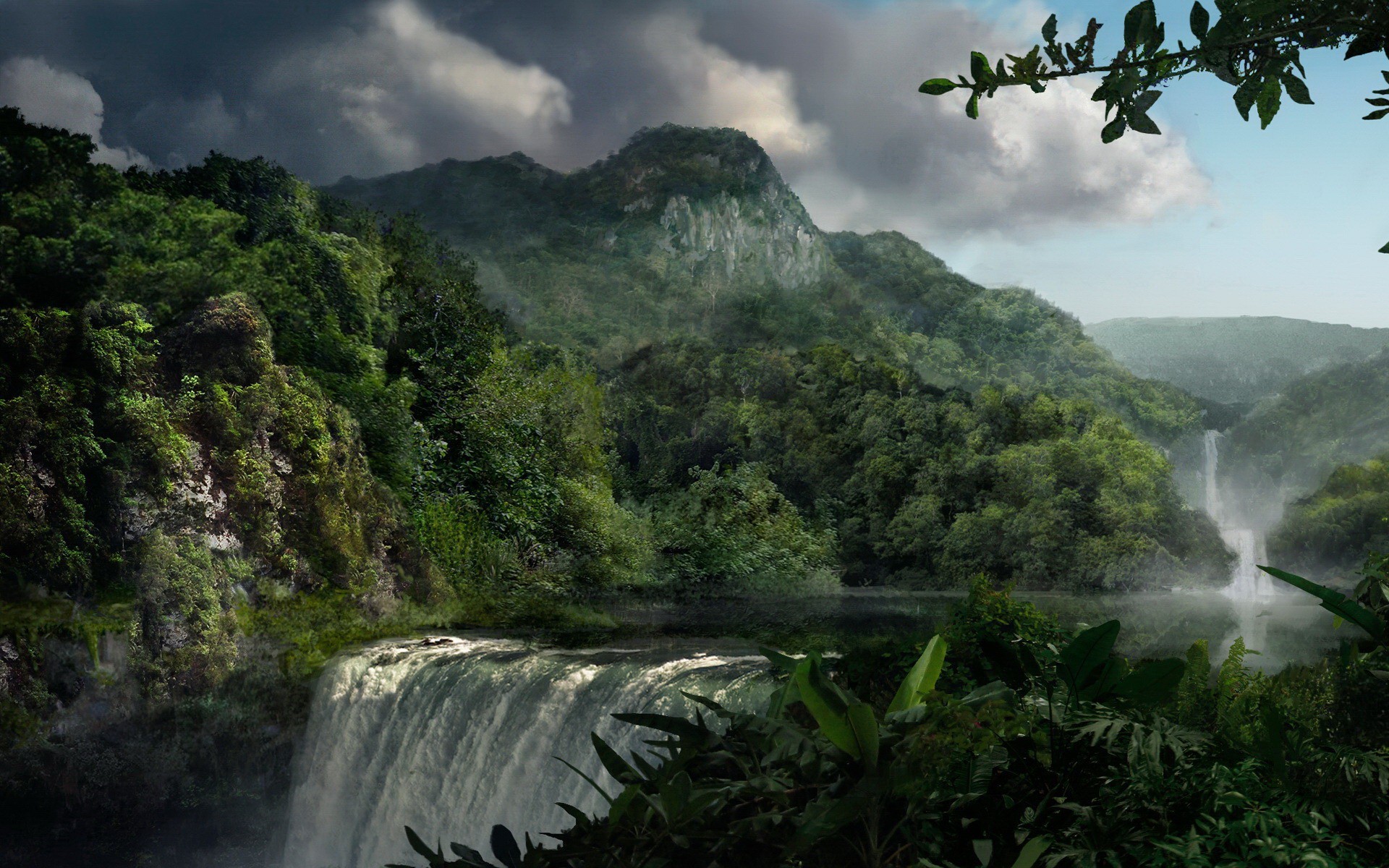 cascada montañas árboles