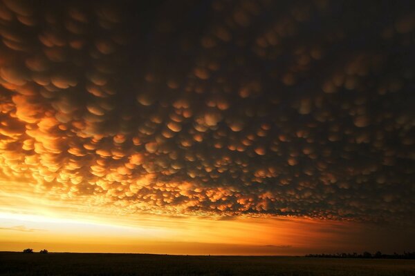 Strange yellow clouds over the field