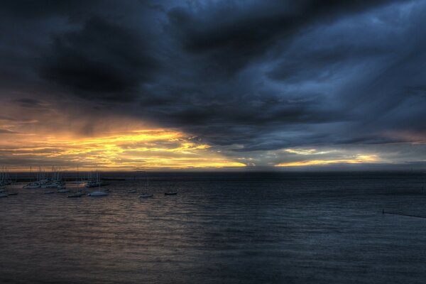 A gloomy sky over a dark sea