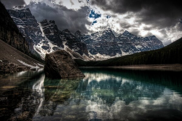 Gloomy photo of a mountain lake