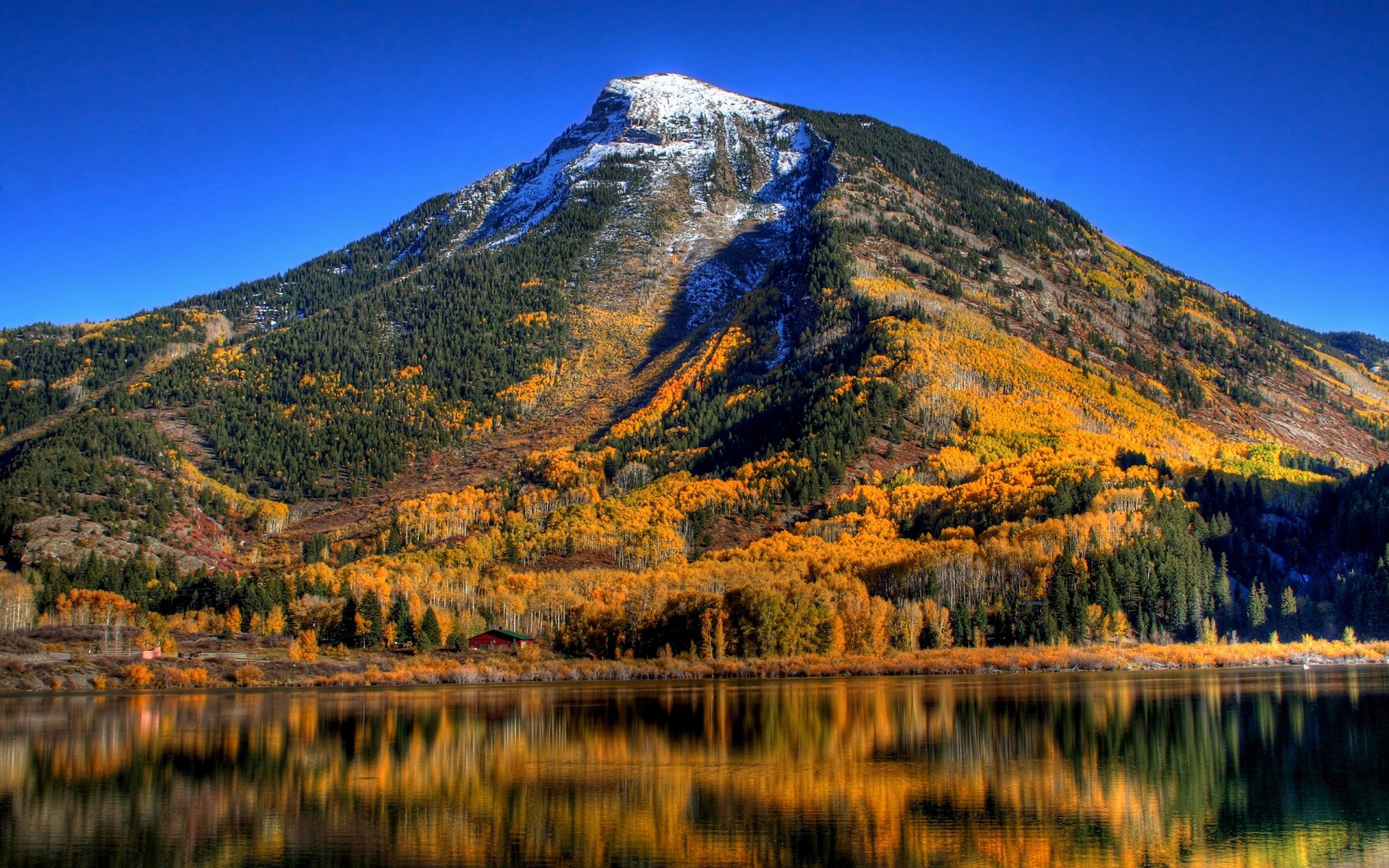 lago montagne alberi autunno