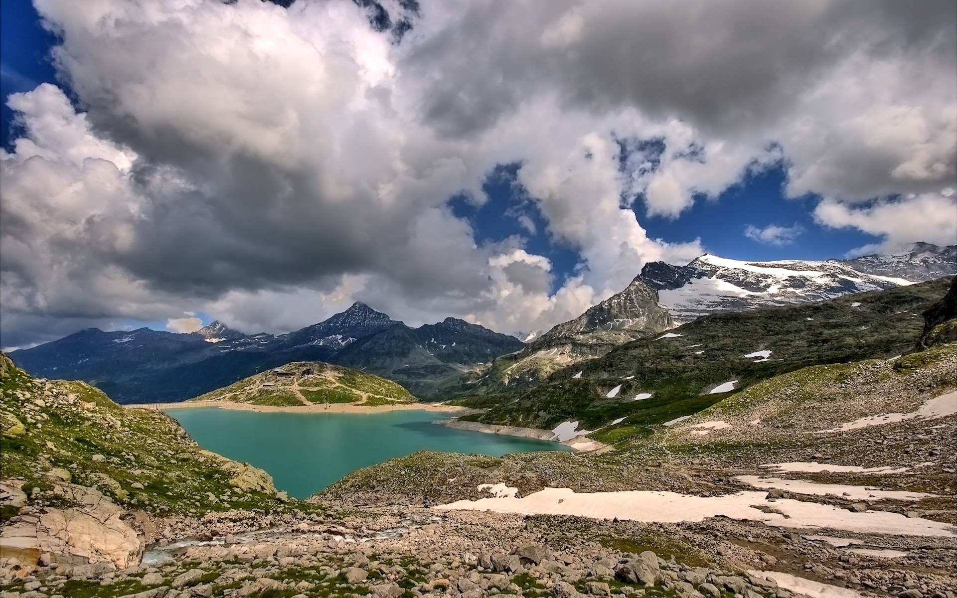 berge wolken schnee see