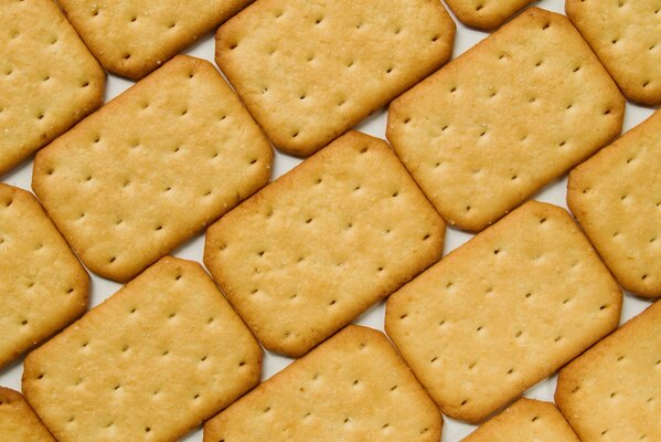 Background of cookies crackers laid out diagonally