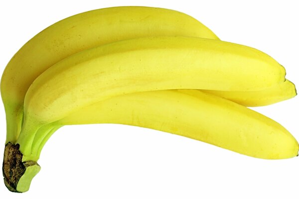 Four bananas on a white background