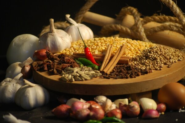 Spices and spices on the table