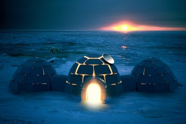 Igloo glow in the Arctic at night