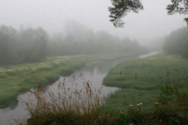 Abendnebel über dem Fluss