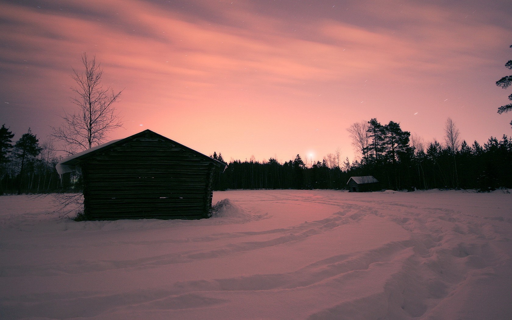 invierno nieve casa puesta de sol