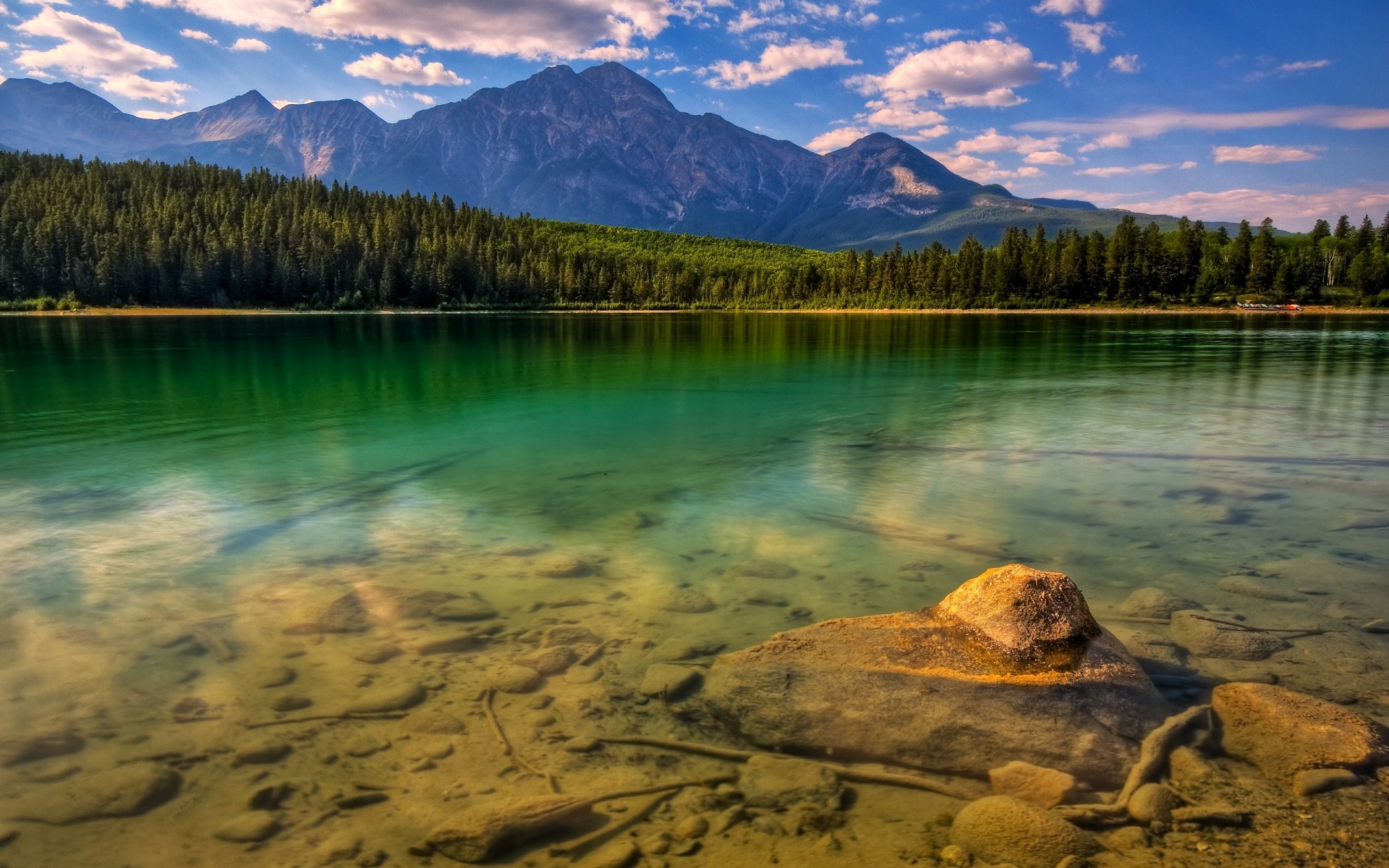 lake stones forest mountain