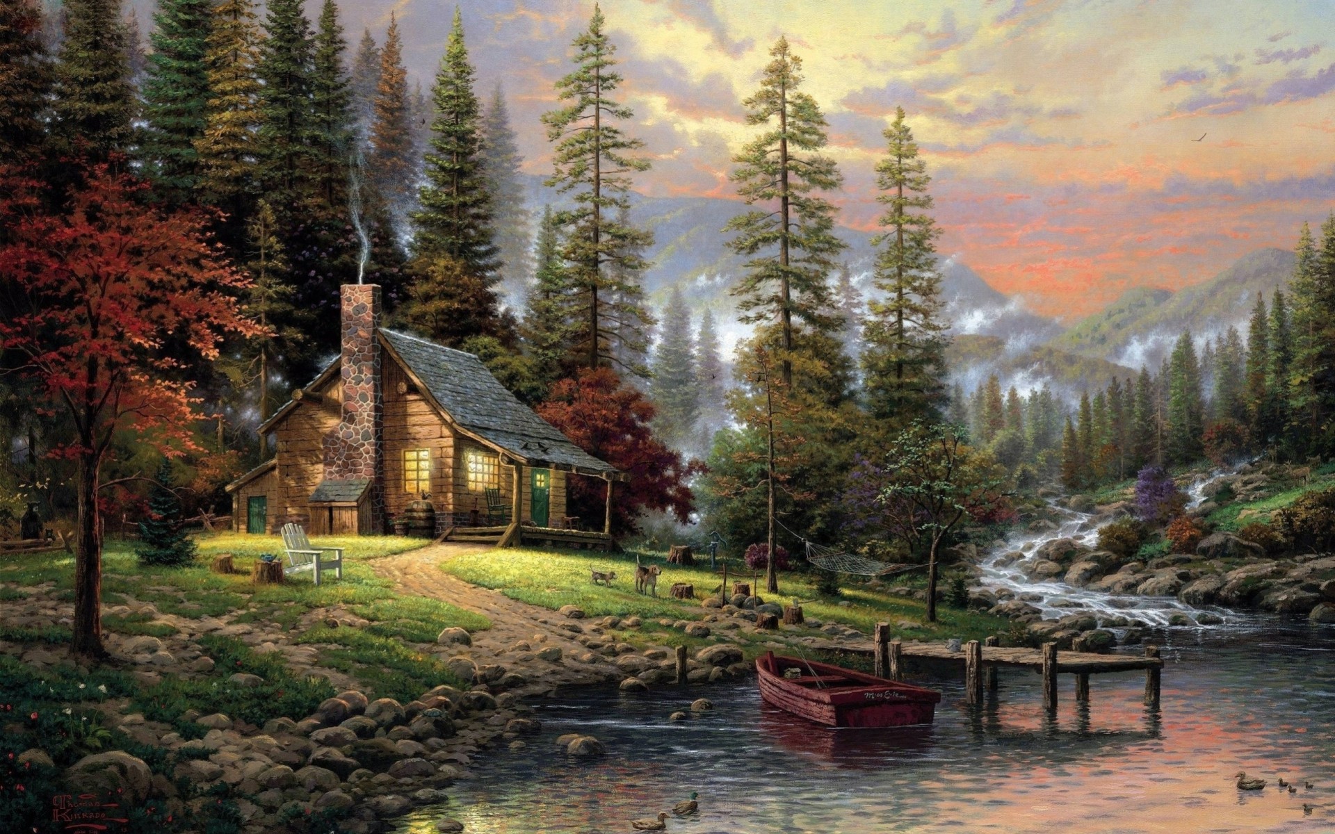 arte paisaje río casa dibujo thomas kincaid ríos barco