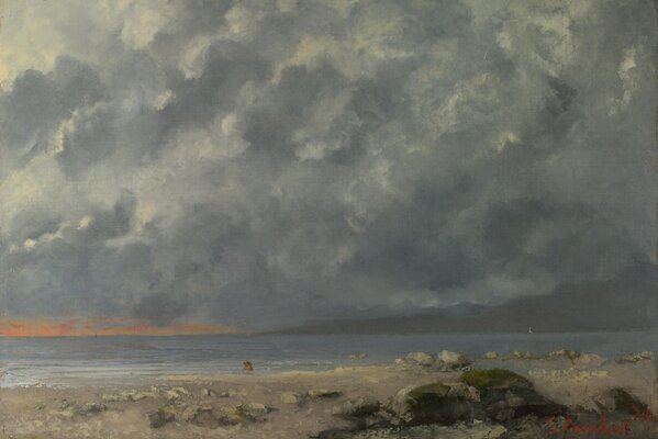La galería nacional de Londres alberga una exposición de Gustav Courbet. Increíble paisaje-escena de la playa