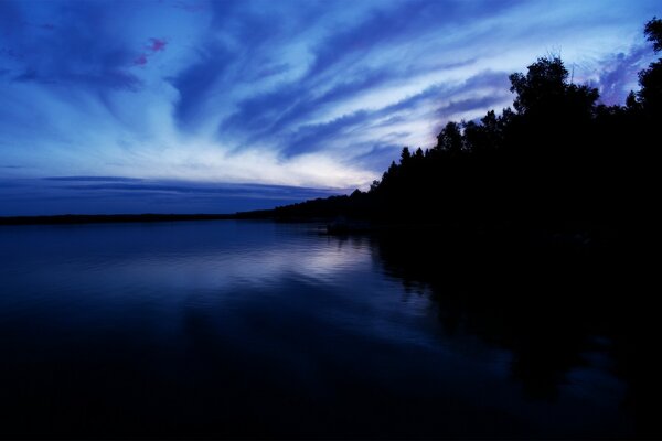 Cloudy evening on the blue lake