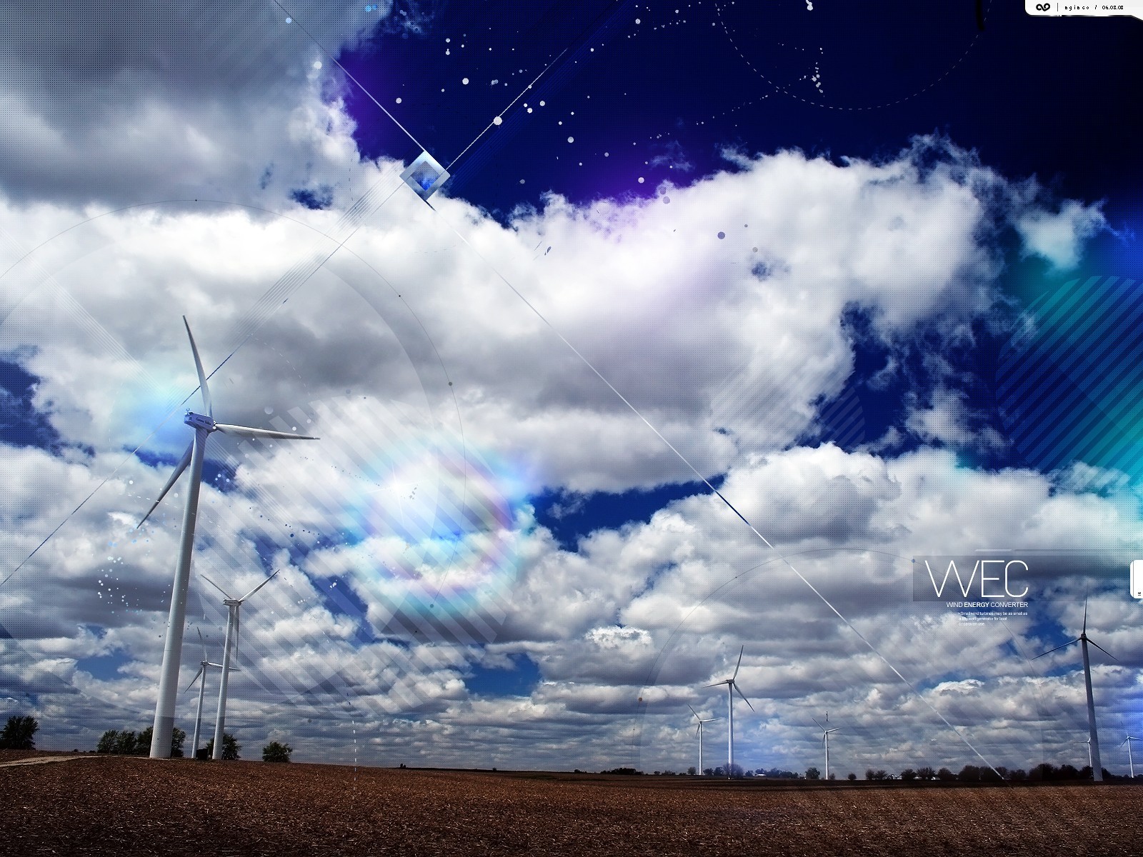 wind turbines processing clouds sky