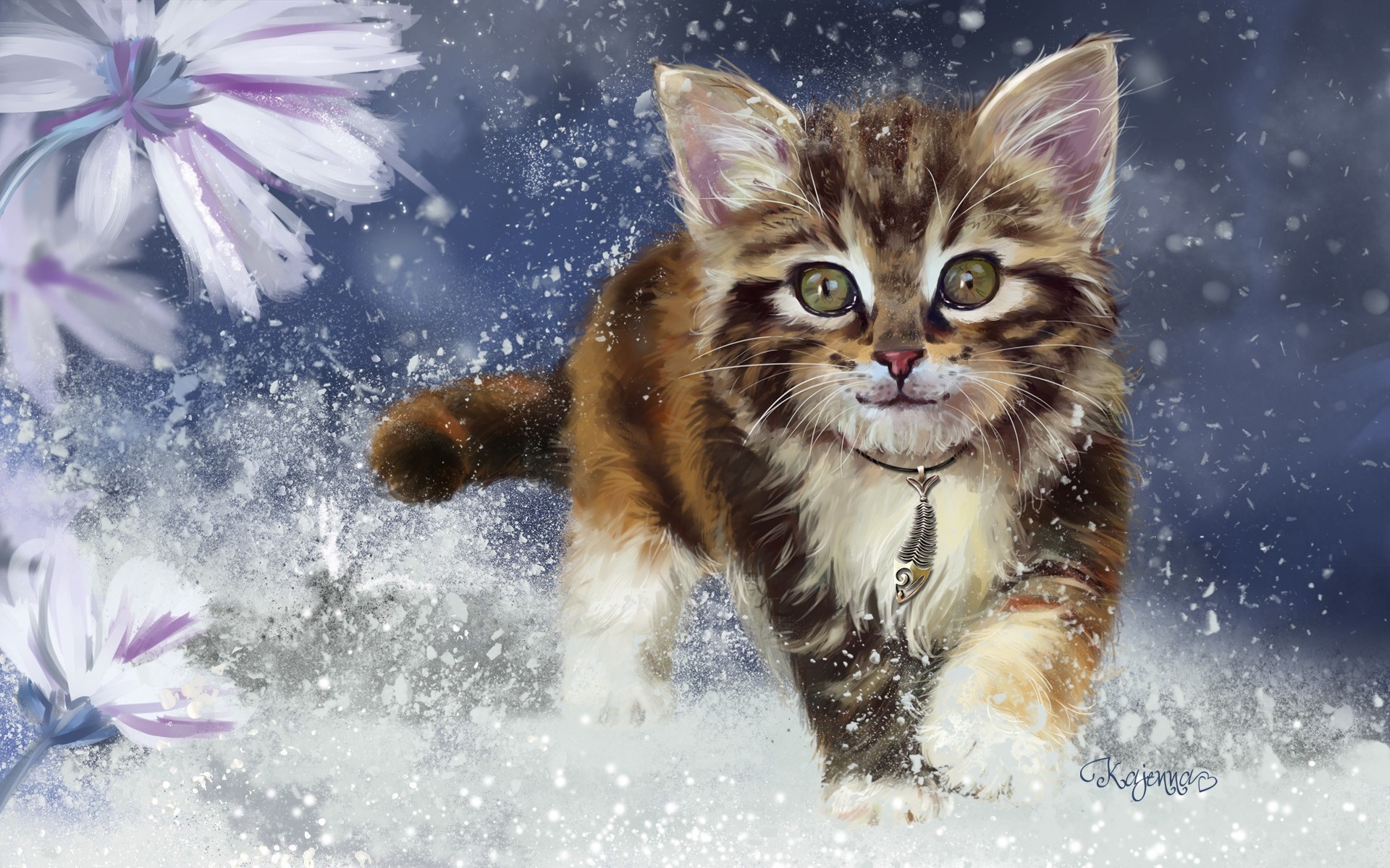 gato arte pintura espigas vista nieve