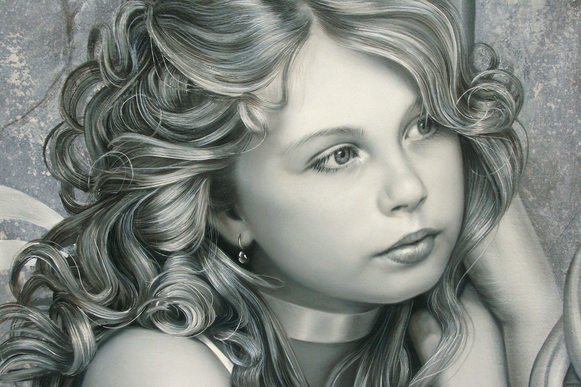 arte viso orecchini ragazza pittura vista capelli riccioli artista bambino occhi