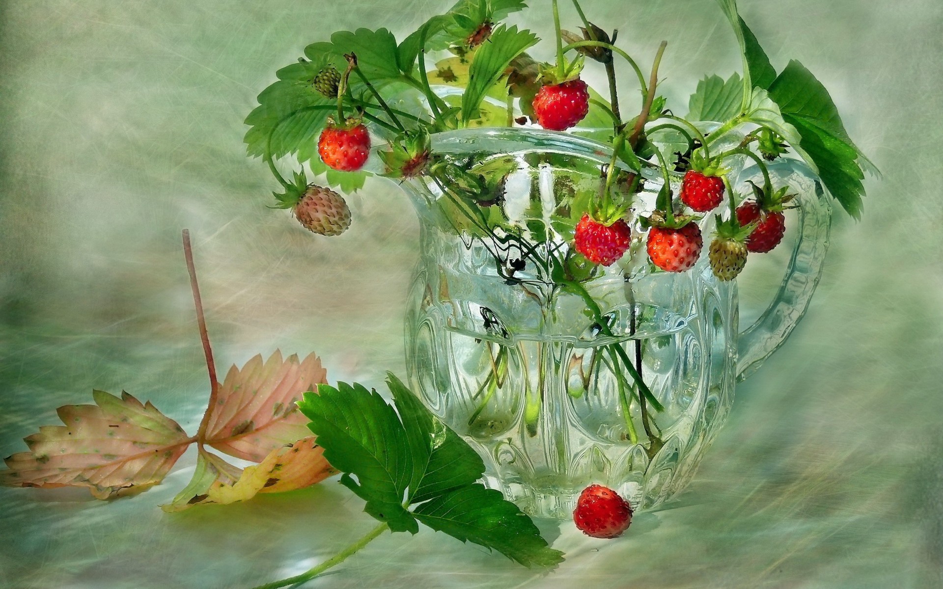 fraise feuille vase