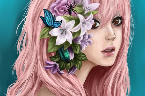 Painting girl with pink hair