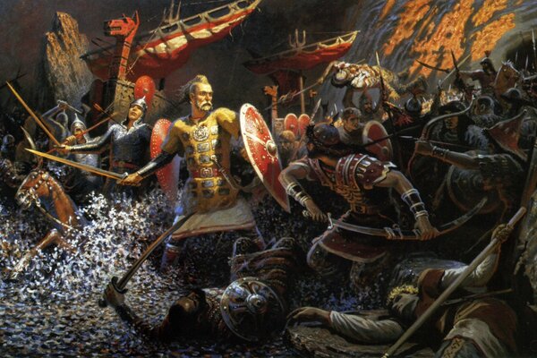 Князь святослав героически сражается в битве