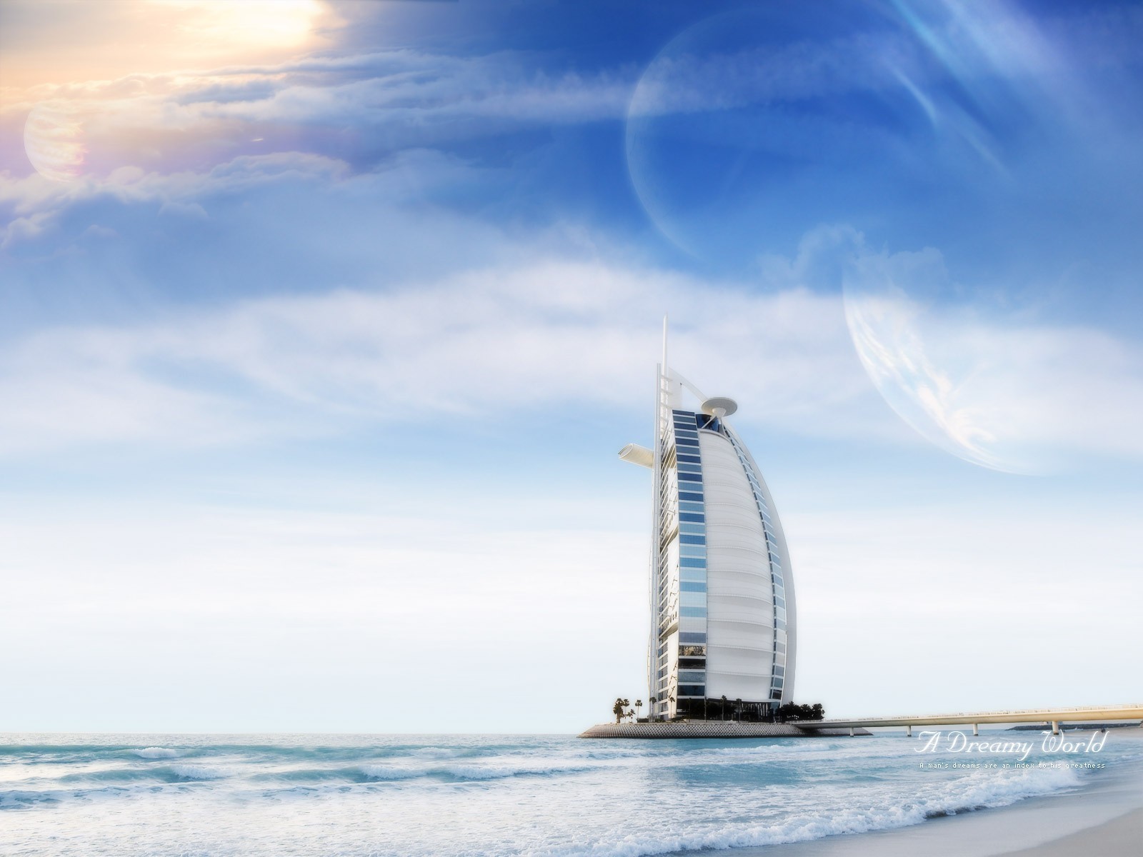 burj al arab hotel dubai clouds sea dreamy world