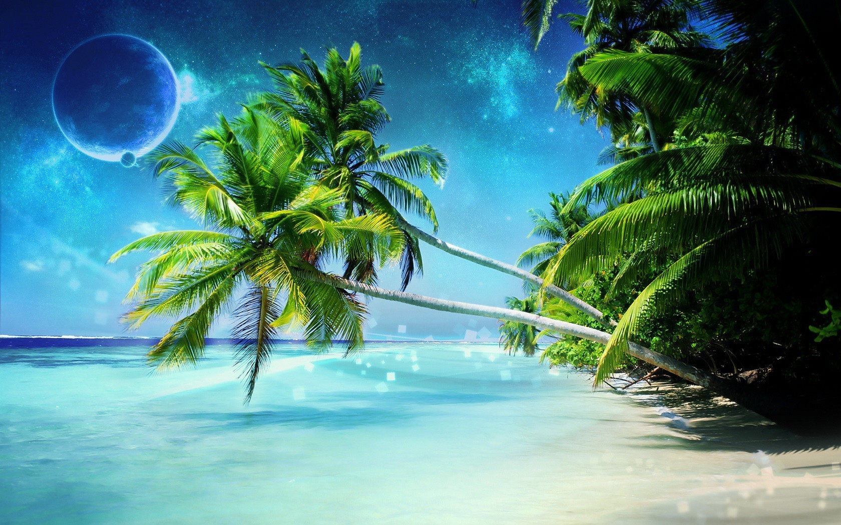 dreamy world beach sea palm planet
