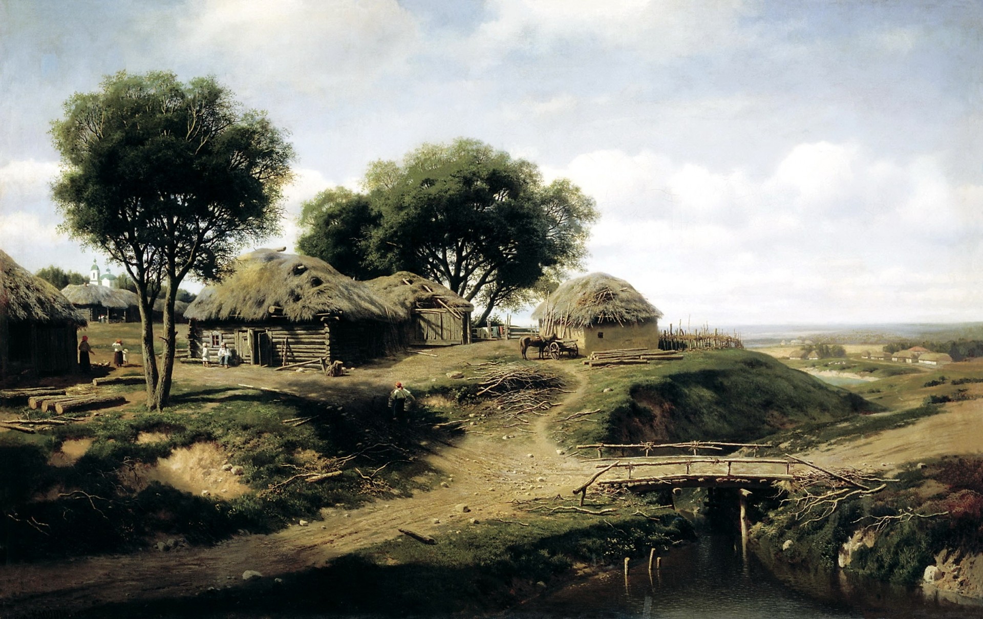 arte lienzo pintura klodt paisaje pueblo en la provincia de oryol