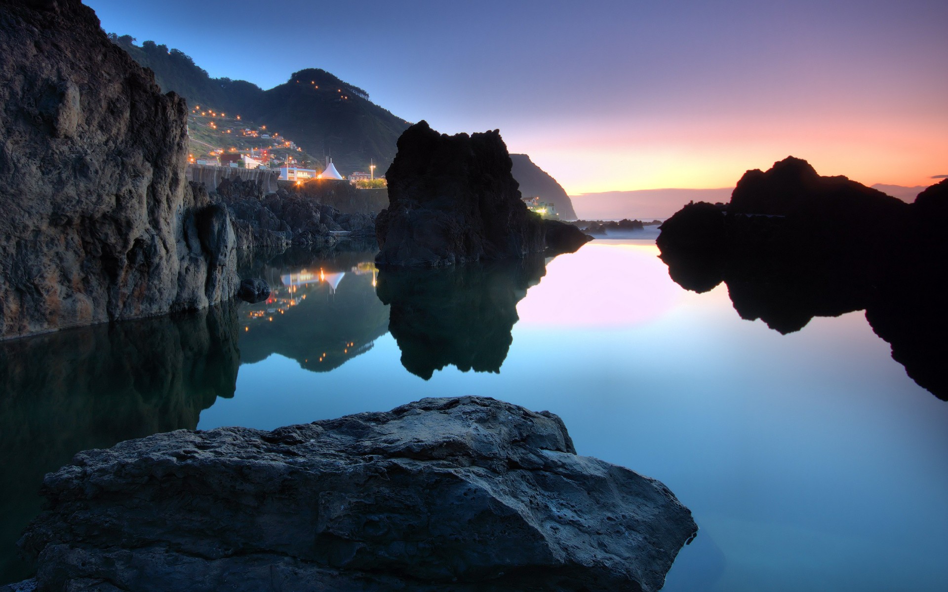 città portogallo porto moniz oceano pietre cielo tramonto acqua