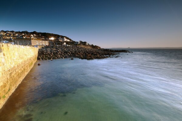 Evening on the rocky seashore