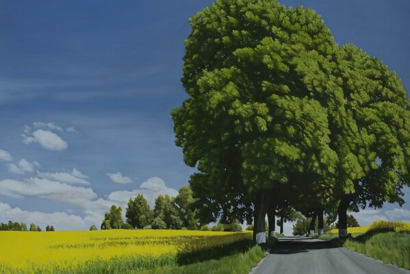 Sommerlandschaft von Baum und Himmel Wiesen