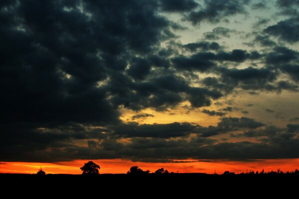 Beautiful sunset fiery sky