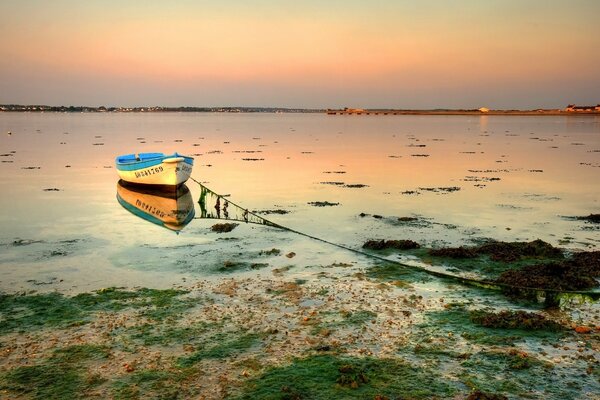 Moored boat to the shore with mud