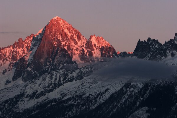 Mountain red dawn. the clouds