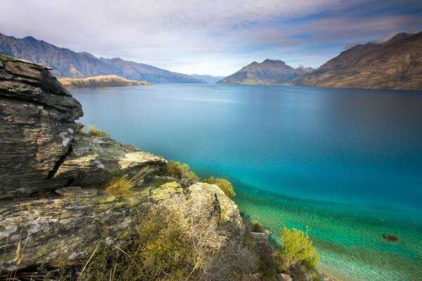 Blue lake among the relief mountains