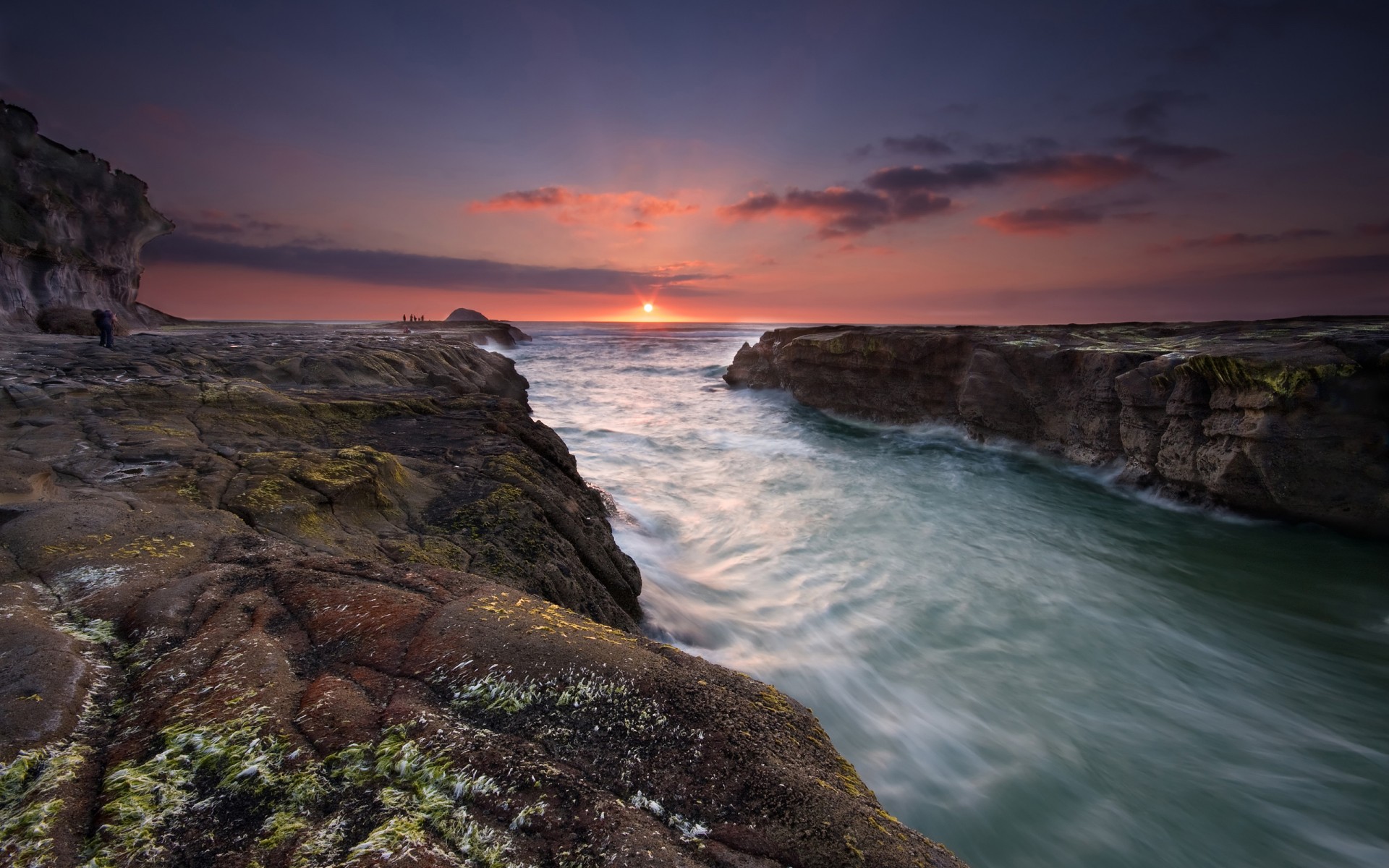 nueva zelanda piedras cielo puesta de sol río