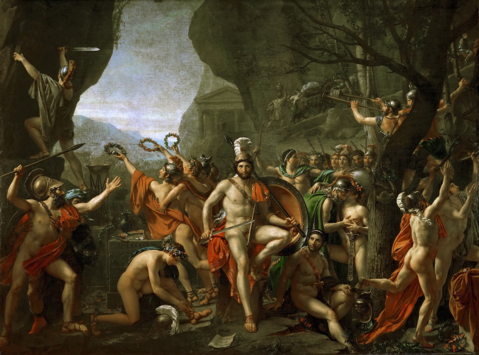 french painter canvas pattern oil paris david jacques-louis leonid at the battle of thermopylae the louvre