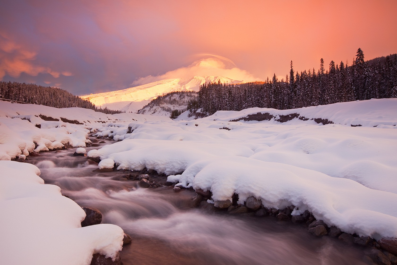 winter snow creek mountain