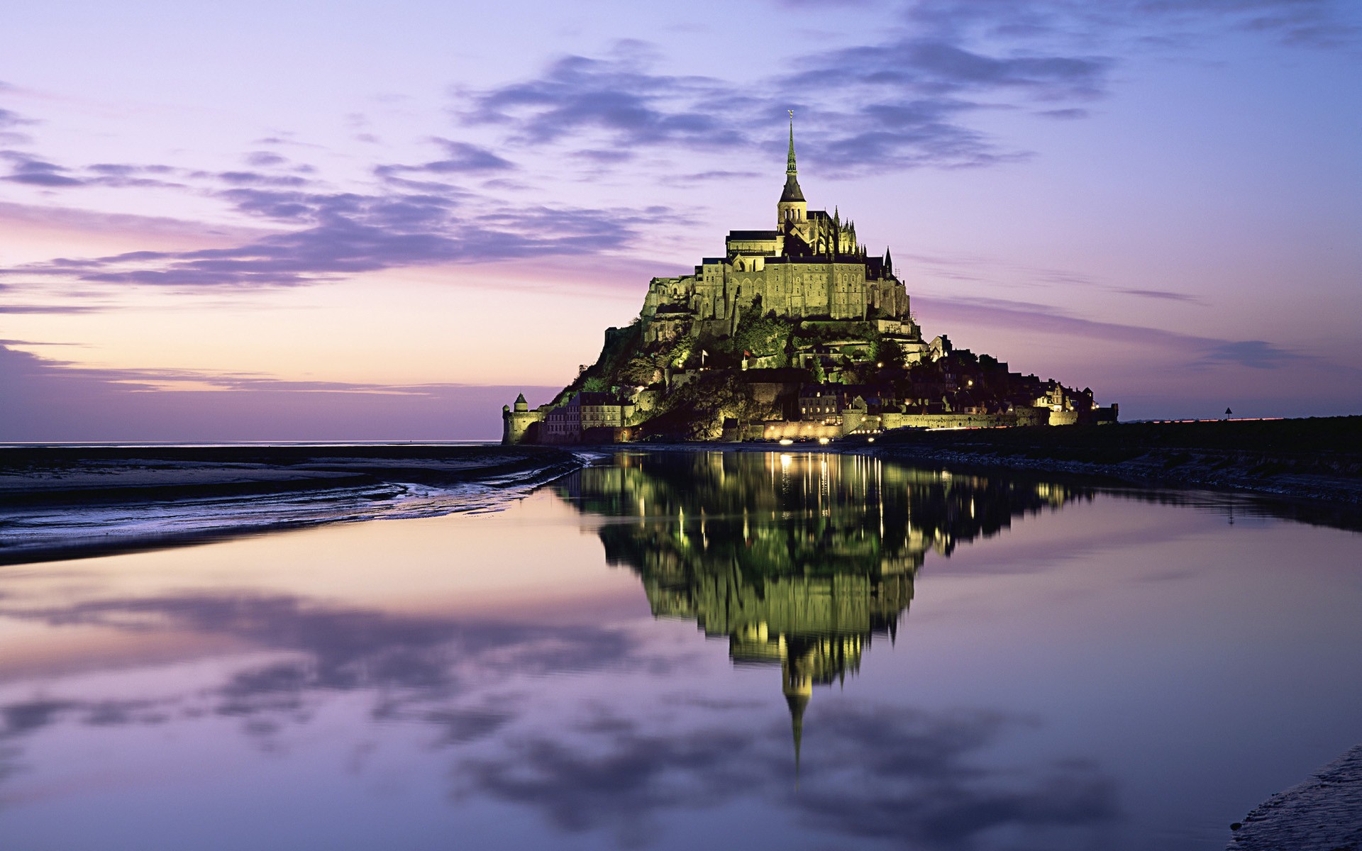 schloss berg reflexion lichter wolken himmel horizont