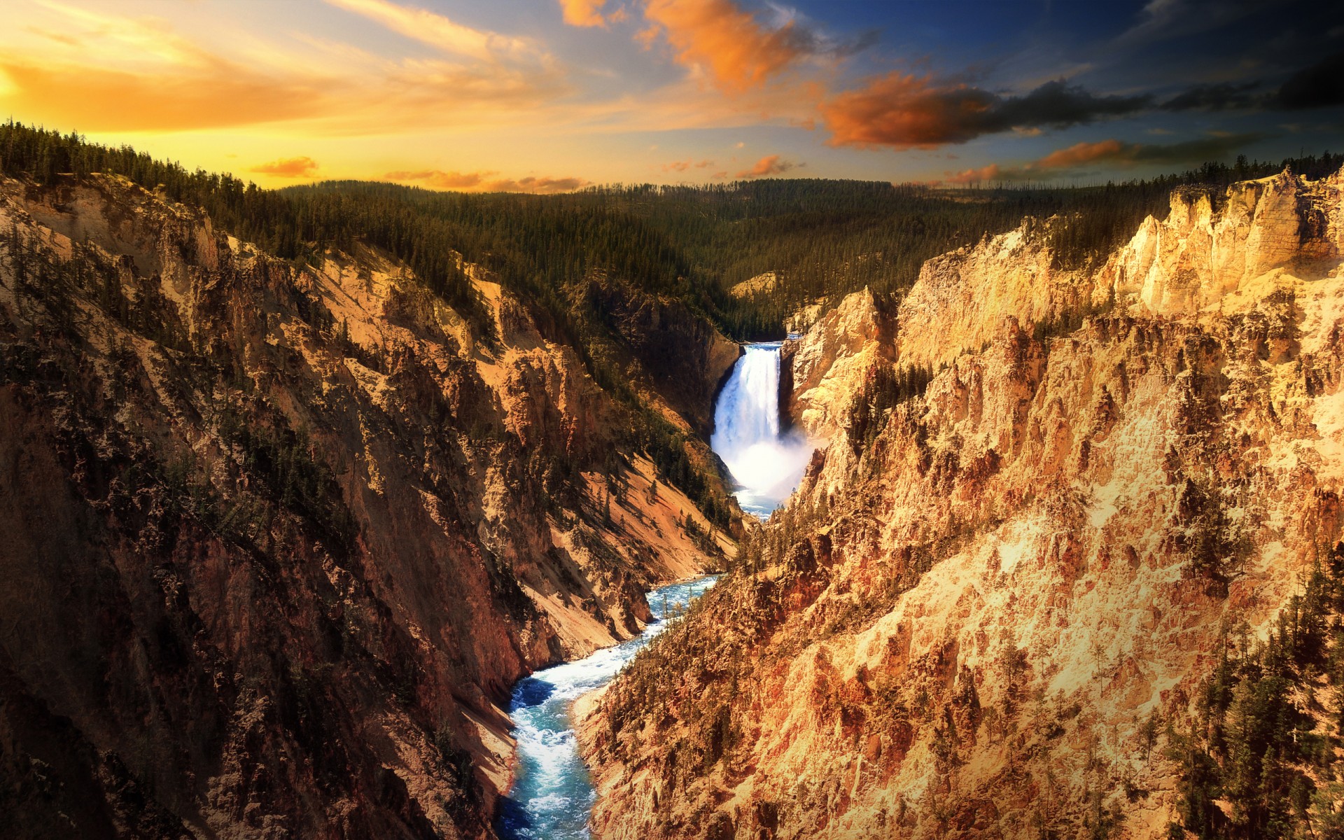 rocas puesta de sol cascada río yellowstone