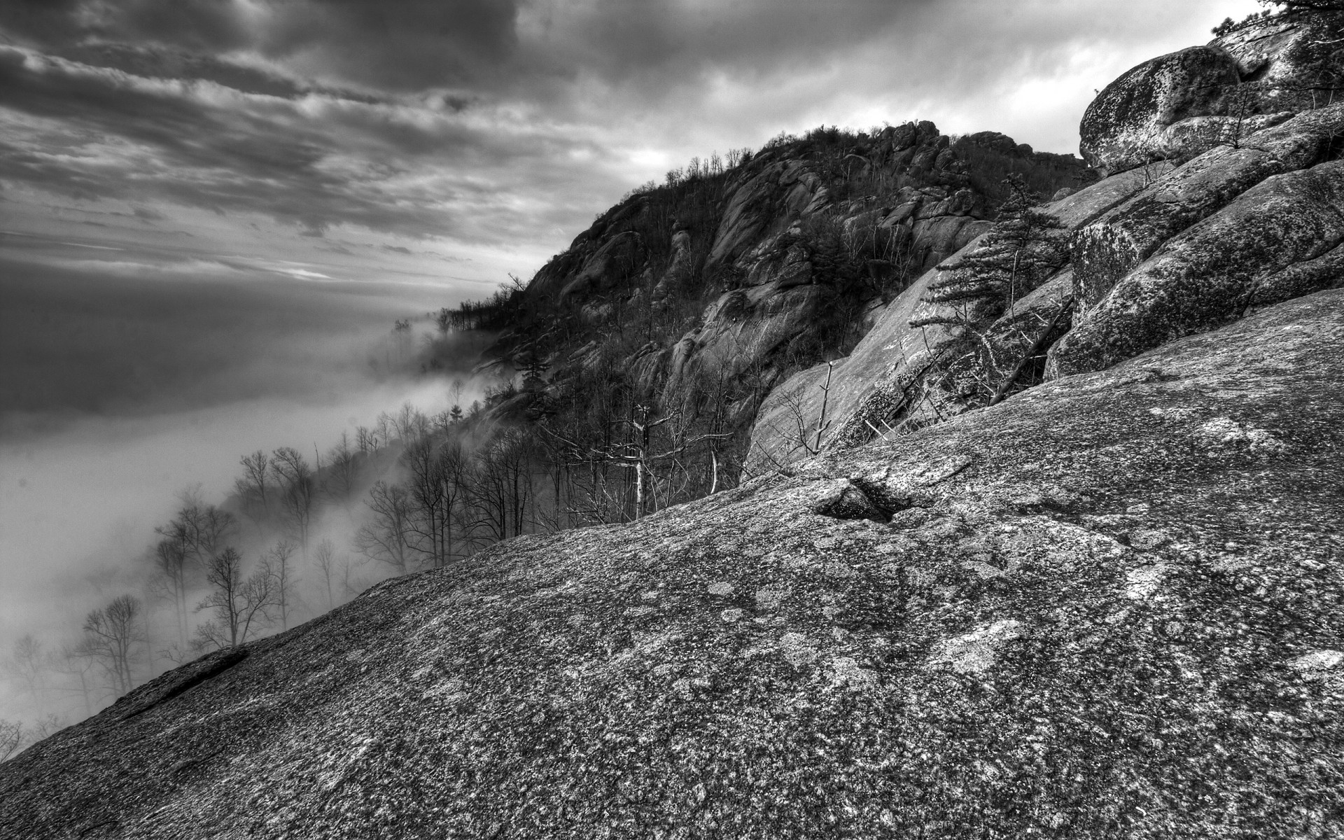 old rag clouds mountain fog virginia black and white