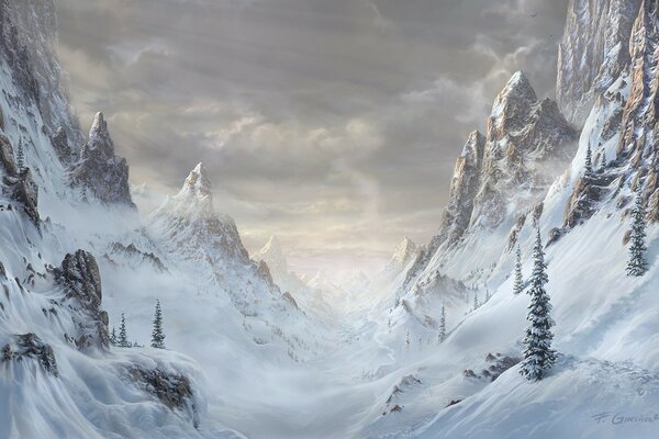 Grandi montagne avvolte nella neve