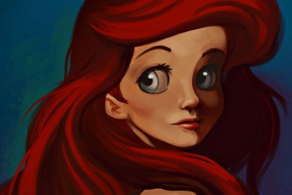 DRAWING OF ARIEL WITH RED HAIR AND BIG EYES