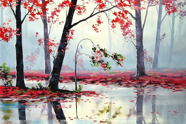 Red trees - autumn art