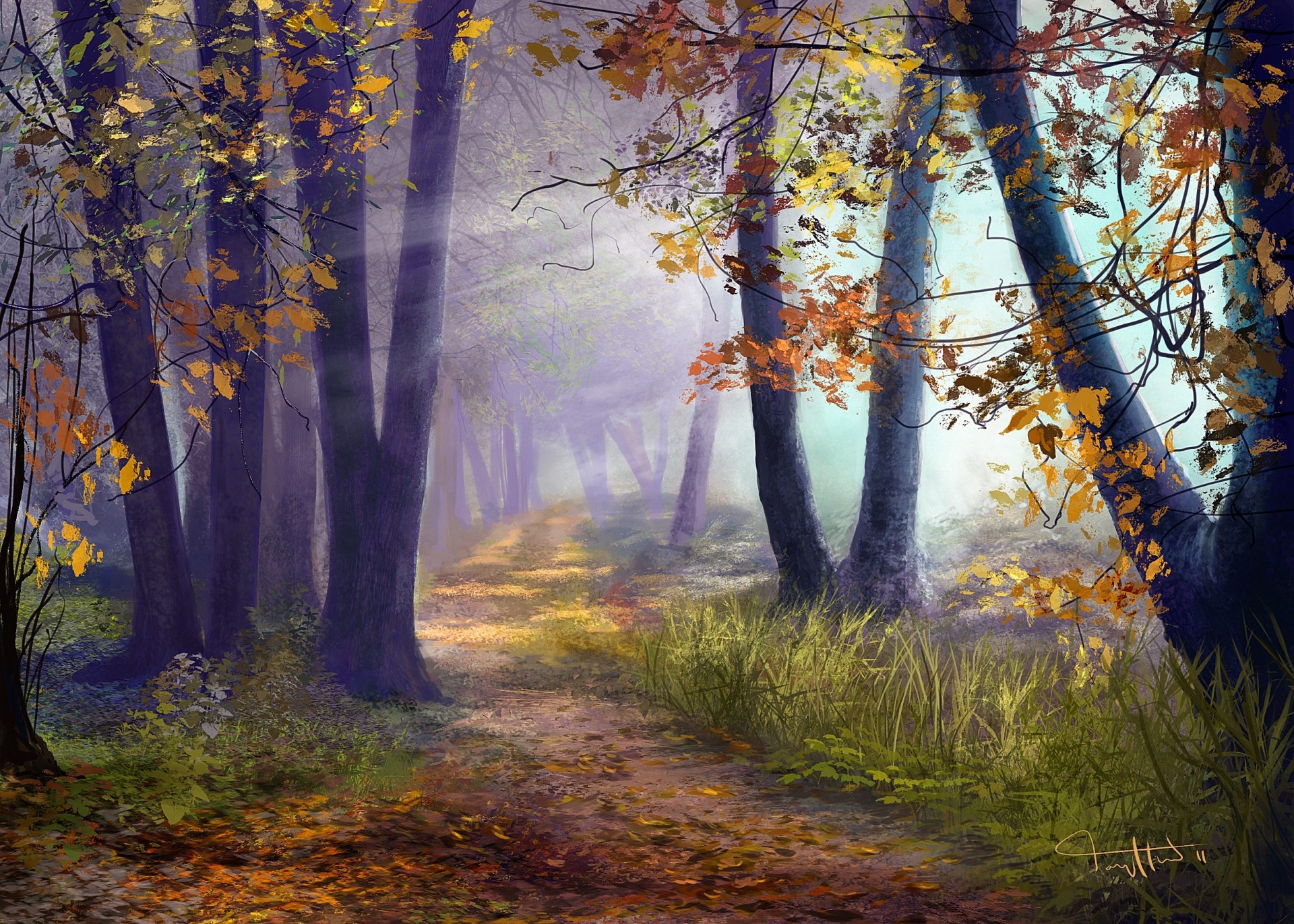 autumn forest art haze