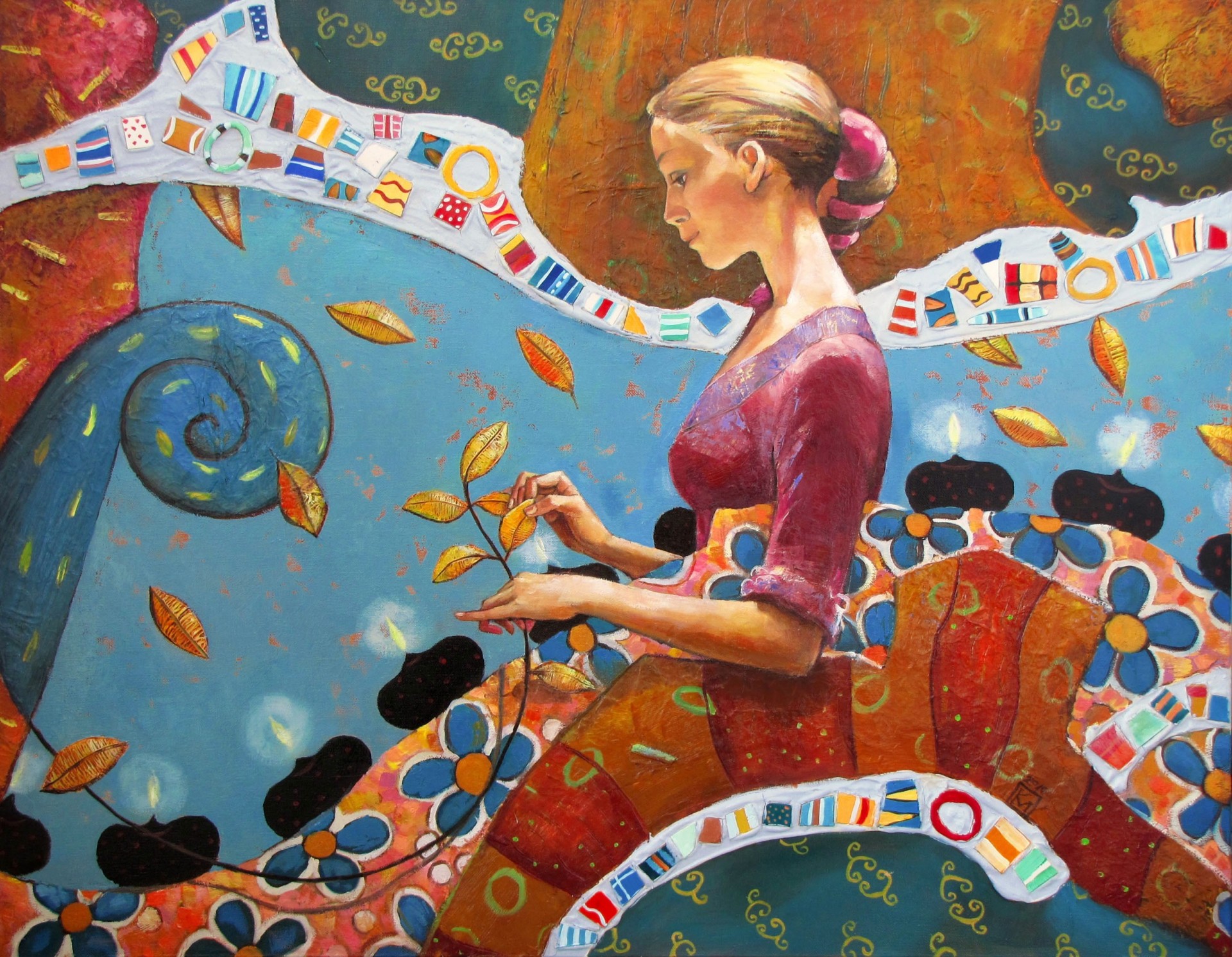 foglia arte pittura ragazza marianne kalacheva mosaico motivi vernici fiori