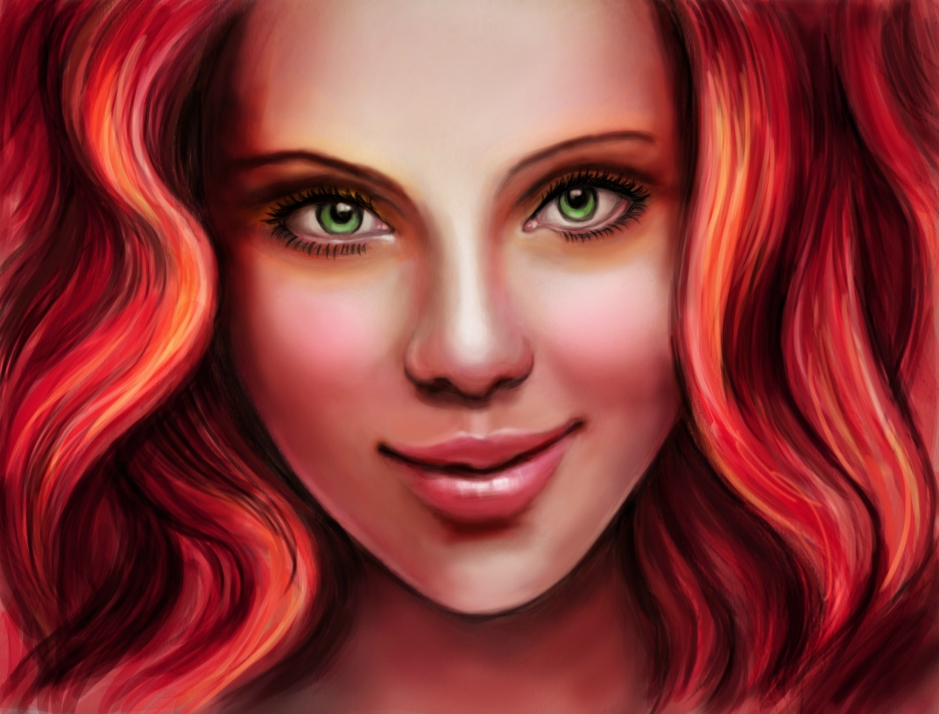 art girl lara croft pattern red hair curls green eye