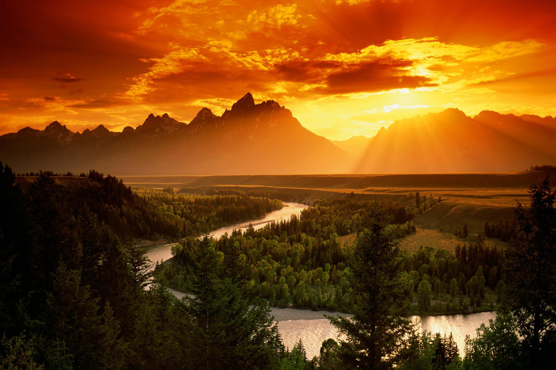 berge sonnenuntergang fluss