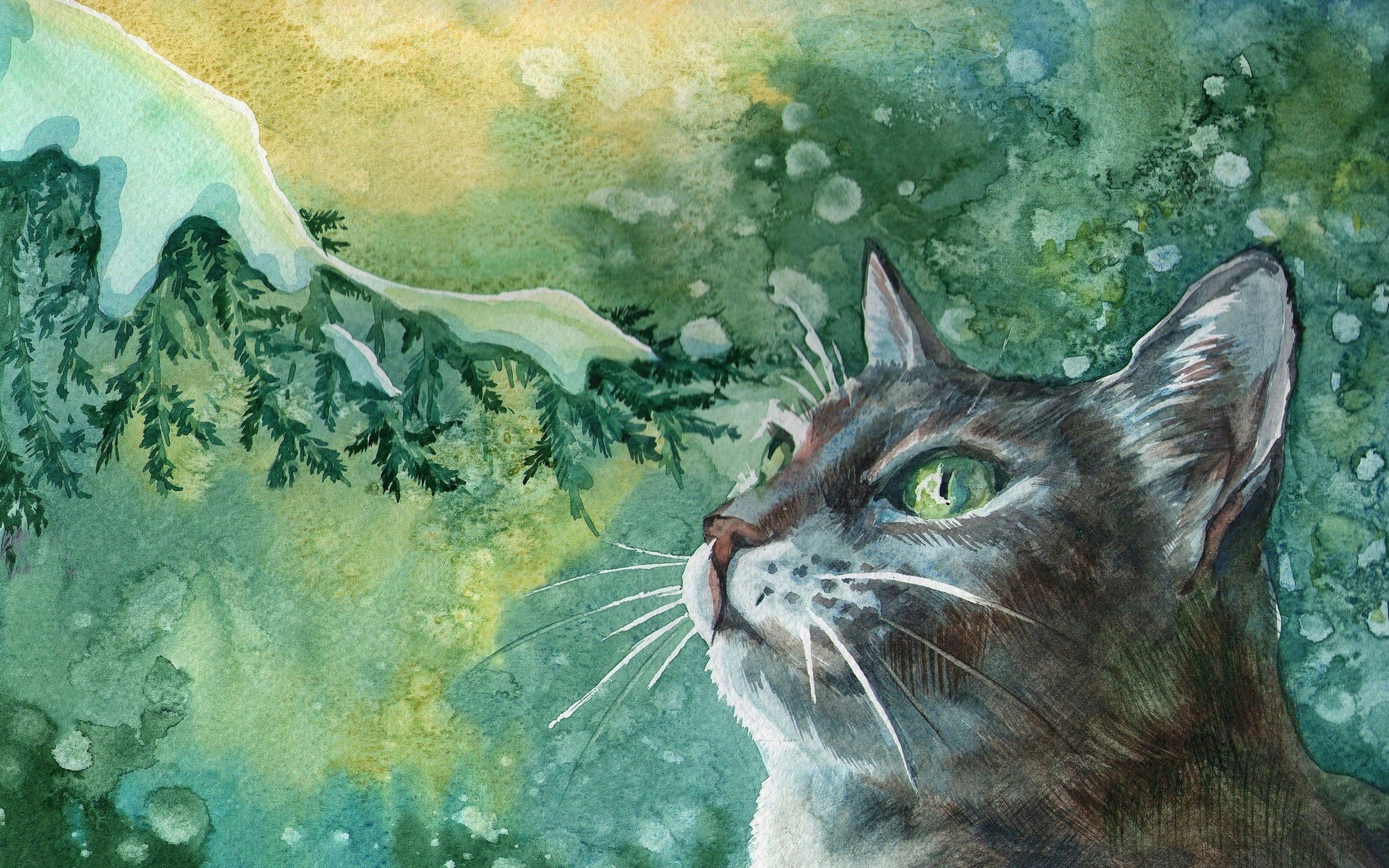 art peinture aux yeux verts chat