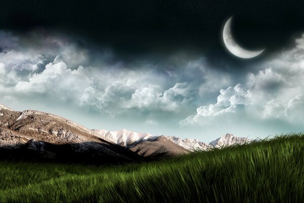 Night landscape of mountains and plains