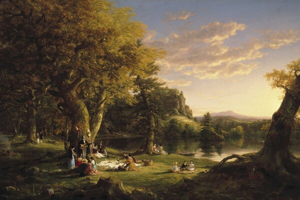 Romantic picnic on canvas